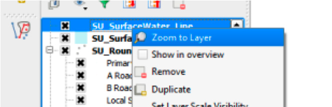 Zoom to layer option shown in the layer context menu