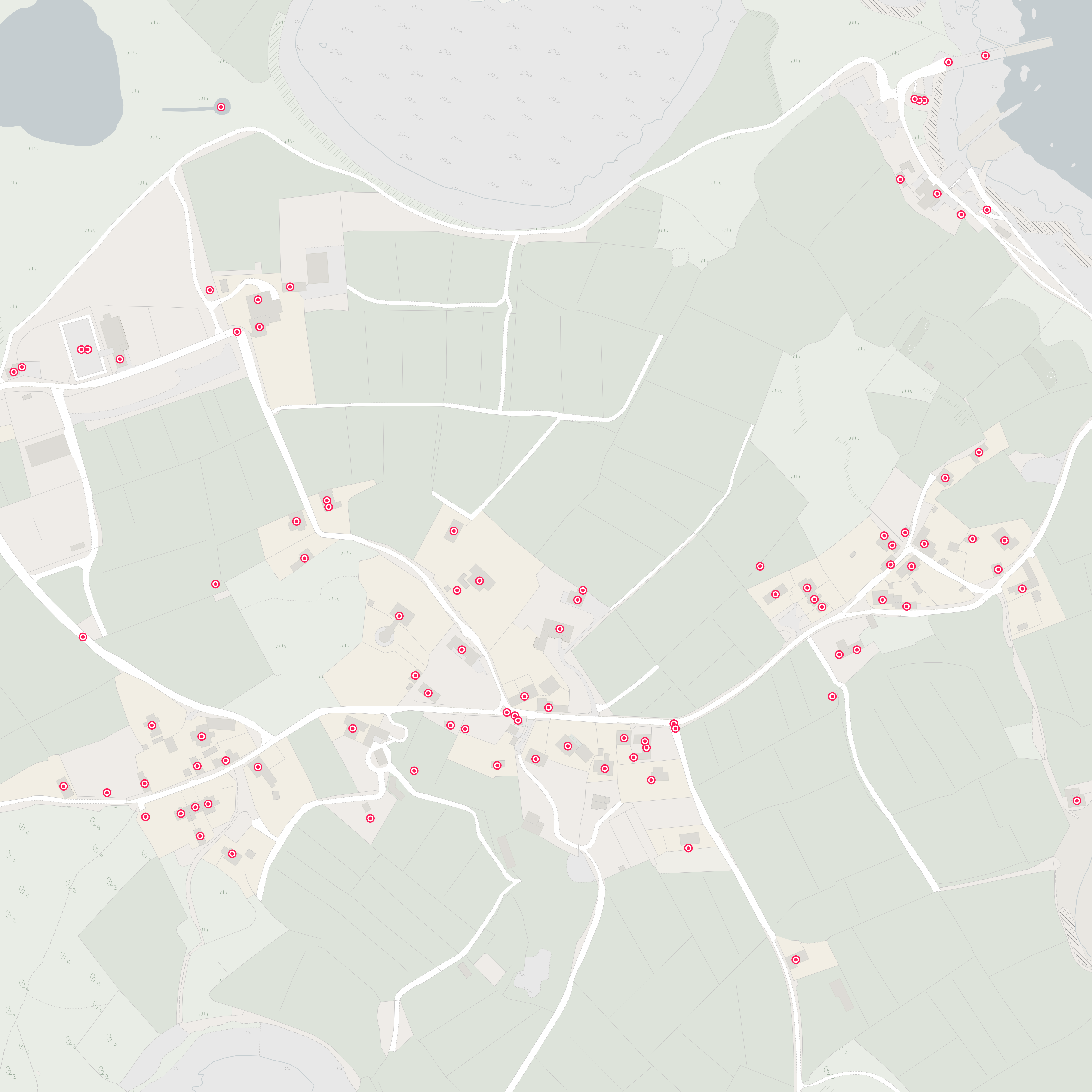 A representation of AddressBase Premium data showing address data points marked against a background map