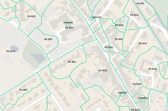 Set of notional postcode boundaries within Code-Point with Polygons