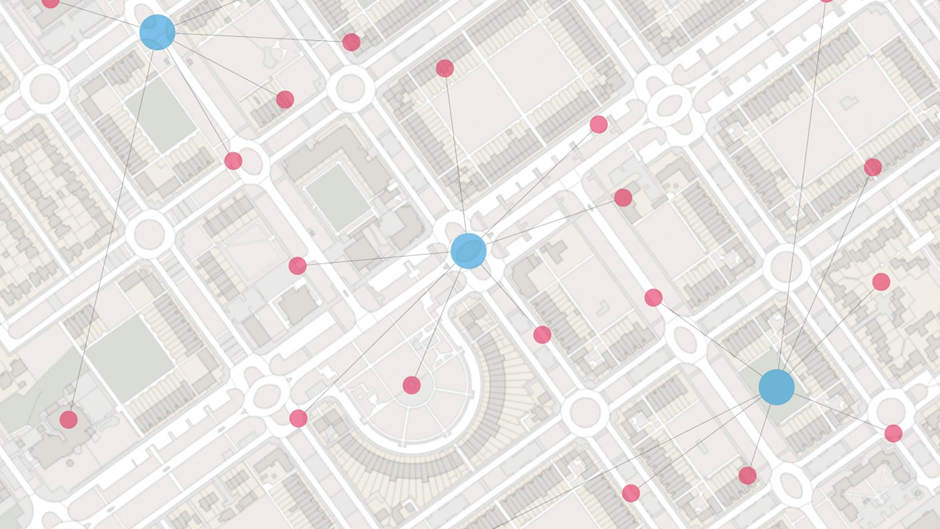 Example of OS Open Linked Identifiers data displayed against a background map