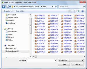 File selection dialog open to browse and load GeoTIFF files