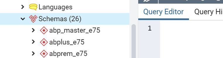 Schemas listed under the database listing in the left hand side menu