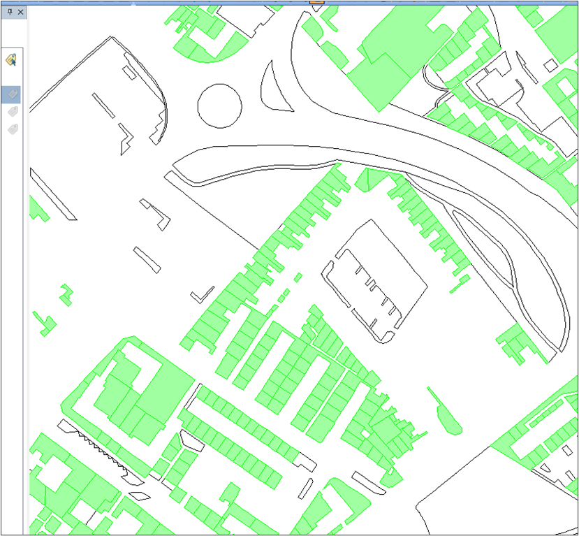 MapInfo Professional displaying greenspace features with private gardens, using previously defined style.