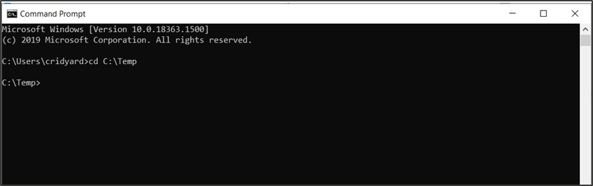 Windows Command Prompt showing cd command