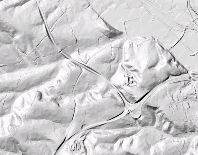 OS Terrain 5 posts displayed as a heighted, shaded raster in a GIS