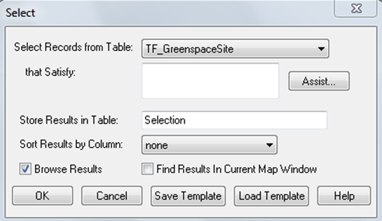 Select dialog window 