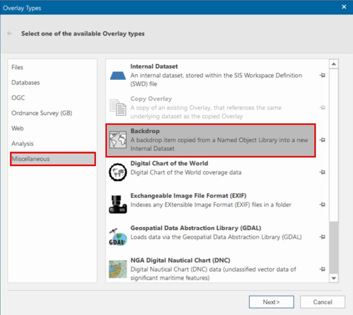 Screenshot of the backdrop overlay type in the miscellaneous category 