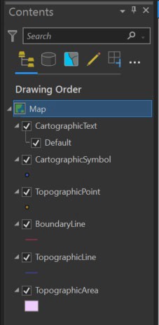 ArcGIS Pro UI showing OSMM Topography Layer layers in the Contents panel