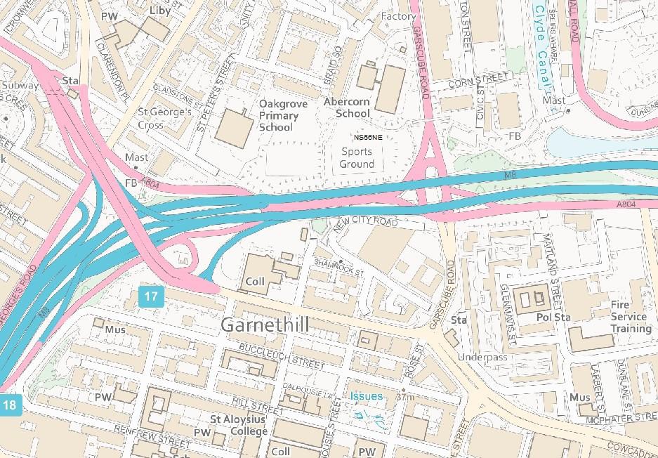 A backdrop raster mapping example of the product. The map shows Garnethill in Glasgow.