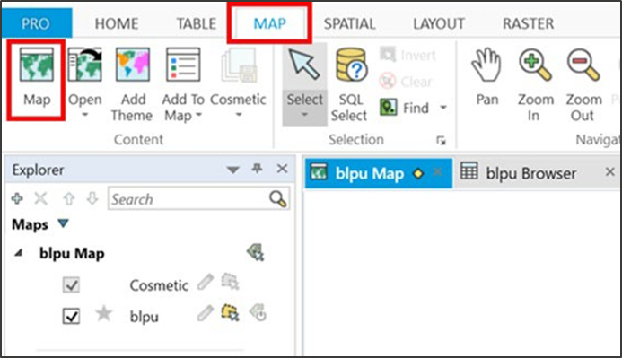 MapInfo UI highlighting Map > Map navigation item